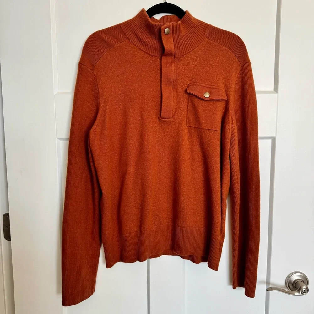 Banana Republic Orange Rust Mock Neck Half Zip Pullover Wool Blend Sweater XL